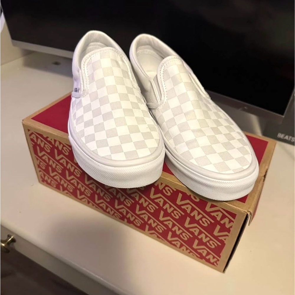 Vans Classic White Checkered Slip-Ons